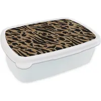 MuchoWow Broodtrommel Wit - Lunchbox - Brooddoos - Patronen - Design - Panterprint - 18x12x6 cm - Volwassenen