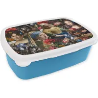 MuchoWow Broodtrommel Blauw - Lunchbox - Brooddoos - Collage - Schilderij - Oude meesters - Bloemen - 18x12x6 cm - Kinderen - Jongen