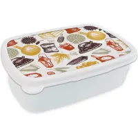 MuchoWow Broodtrommel Wit - Lunchbox - Brooddoos - Thanksgiving - Patronen - Dinner - 18x12x6 cm - Volwassenen