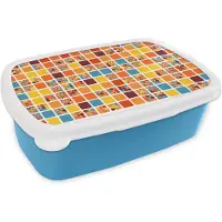 MuchoWow Broodtrommel Blauw - Lunchbox - Brooddoos - Patronen - Seventies - Stad - 18x12x6 cm - Kinderen - Jongen