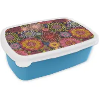 MuchoWow Broodtrommel Blauw - Lunchbox - Brooddoos - Bloemen - Patroon - Lijn - 18x12x6 cm - Kinderen - Jongen