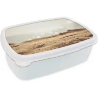 MuchoWow Broodtrommel Wit - Lunchbox - Brooddoos - Strand - Zand - Schelp - 18x12x6 cm - Volwassenen