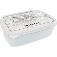 MuchoWow Broodtrommel Wit - Lunchbox - Brooddoos - Stadskaart - Enschede - Zwart - Wit - 18x12x6 cm - Volwassenen