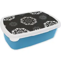 MuchoWow Broodtrommel Blauw - Lunchbox - Brooddoos - Mandala - Patronen - Zwart Wit - 18x12x6 cm - Kinderen - Jongen