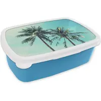 MuchoWow Broodtrommel Blauw - Lunchbox - Brooddoos - Zomer - Palmboom - Blauw - 18x12x6 cm - Kinderen - Jongen