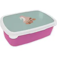 MuchoWow Broodtrommel Roze - Lunchbox - Brooddoos - Zomer - Rolschaats - Blauw - 18x12x6 cm - Kinderen - Meisje