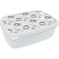 MuchoWow Broodtrommel Wit - Lunchbox - Brooddoos - Patronen - Raket - Dieren - Meisjes - Jongens - Kids - Kinderen - 18x12x6 cm - Volwassenen