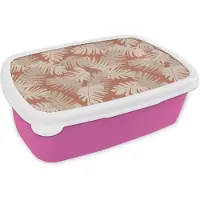 MuchoWow Broodtrommel Roze - Lunchbox - Brooddoos - Zomer - Bladeren - Bruin - 18x12x6 cm - Kinderen - Meisje