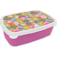 MuchoWow Broodtrommel Roze - Lunchbox Design - Abstract - Kleuren - Retro - Brooddoos 18x12x6 cm - Brood lunch box - Broodtrommels voor kinderen en volwassenen