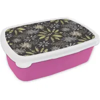 MuchoWow Broodtrommel Roze - Lunchbox - Brooddoos - Abstract - Bloemen - Patronen - 18x12x6 cm - Kinderen - Meisje