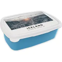 MuchoWow Broodtrommel Blauw - Lunchbox - Brooddoos - IJsland - Rivier - Bergen - 18x12x6 cm - Kinderen - Jongen
