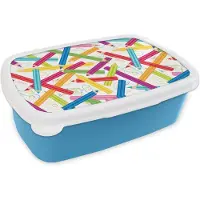 MuchoWow Broodtrommel Blauw - Lunchbox - Brooddoos - Potlood - Patronen - Regenboog - 18x12x6 cm - Kinderen - Jongen