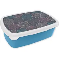 MuchoWow Broodtrommel Blauw - Lunchbox - Brooddoos - Herfst - Patronen - Bladeren - 18x12x6 cm - Kinderen - Jongen