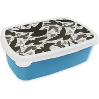 MuchoWow Broodtrommel Blauw - Lunchbox - Brooddoos - Duif - Vliegen - Patronen - Vogels - 18x12x6 cm - Kinderen - Jongen