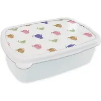 MuchoWow Broodtrommel Wit - Lunchbox - Brooddoos - Patronen - Thee - Theekop - 18x12x6 cm - Volwassenen