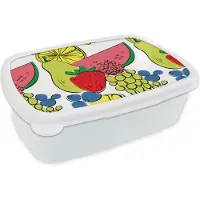 MuchoWow Broodtrommel Wit - Lunchbox - Brooddoos - Fruit - Cartoon - Patroon - 18x12x6 cm - Volwassenen