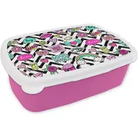 MuchoWow Broodtrommel Roze - Lunchbox - Brooddoos - Patronen - Vector - Sticker - Jaren 80 - 18x12x6 cm - Kinderen - Meisje