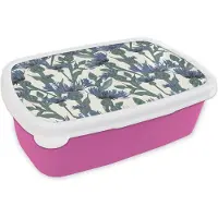 MuchoWow Broodtrommel Roze - Lunchbox - Brooddoos - Patronen - Korenbloem - Natuur - Plant - 18x12x6 cm - Kinderen - Meisje
