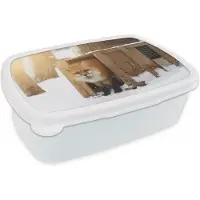 MuchoWow Broodtrommel Wit - Lunchbox - Brooddoos - Rode vos - Japan - Hout - 18x12x6 cm - Volwassenen