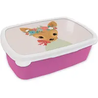 MuchoWow Broodtrommel Roze - Lunchbox - Brooddoos - Hert - Pastel - Bloemen - 18x12x6 cm - Kinderen - Meisje