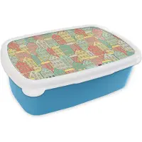 MuchoWow Broodtrommel Blauw - Lunchbox - Brooddoos - Huis - Patronen - Pastel - 18x12x6 cm - Kinderen - Jongen