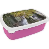 MuchoWow Broodtrommel Roze - Lunchbox - Brooddoos - Hert - Dieren - Boom - 18x12x6 cm - Kinderen - Meisje