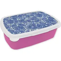 MuchoWow Broodtrommel Roze - Lunchbox - Brooddoos - Schaatsen - Sterren - Winter - Kerst - Patroon - 18x12x6 cm - Kinderen - Meisje