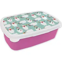 MuchoWow Broodtrommel Roze - Lunchbox - Brooddoos - Sneeuwpop - Cartoon - Winter - Kerst - Patronen - 18x12x6 cm - Kinderen - Meisje