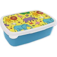 MuchoWow Broodtrommel Blauw - Lunchbox - Brooddoos - Flamingo - Dieren - Patroon - 18x12x6 cm - Kinderen - Jongen