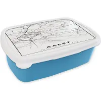 MuchoWow Broodtrommel Blauw - Lunchbox - Brooddoos - Stadskaart – Plattegrond – België – Zwart Wit – Aalst – Kaart - 18x12x6 cm - Kinderen - Jongen