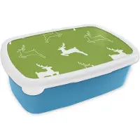 MuchoWow Broodtrommel Blauw - Lunchbox - Brooddoos - Hert - Groen - Patronen - 18x12x6 cm - Kinderen - Jongen