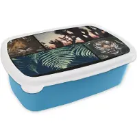 MuchoWow Broodtrommel Blauw - Lunchbox - Brooddoos - Collage - Tijger - Planten - Zonsondergang - 18x12x6 cm - Kinderen - Jongen