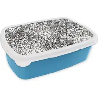 MuchoWow Broodtrommel Blauw - Lunchbox - Brooddoos - Mandala - Zentangle - Patroon - 18x12x6 cm - Kinderen - Jongen