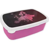 MuchoWow Broodtrommel Roze - Lunchbox - Brooddoos - Kaart - Europa - Galaxy - 18x12x6 cm - Kinderen - Meisje