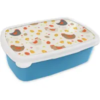 MuchoWow Broodtrommel Blauw - Lunchbox - Brooddoos - Kip - Eieren - Patroon - 18x12x6 cm - Kinderen - Jongen