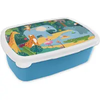 MuchoWow Broodtrommel Blauw - Lunchbox - Brooddoos - Jungle - Design - Dieren - Kind - 18x12x6 cm - Kinderen - Jongen