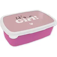 MuchoWow Broodtrommel Roze - Lunchbox - Brooddoos - Meisje - Kinderen - It's a girl - Gender reveal - Zwanger - Spreuken - Quotes - 18x12x6 cm - Kinderen - Meisje