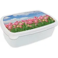MuchoWow Broodtrommel Wit - Lunchbox - Brooddoos - Kleuren - Tulpen - Lente - 18x12x6 cm - Volwassenen