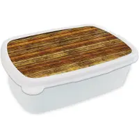MuchoWow Broodtrommel Wit - Lunchbox - Brooddoos - Vintage - Hout - Patronen - Planken - 18x12x6 cm - Volwassenen