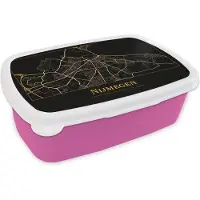 MuchoWow Broodtrommel Roze - Lunchbox - Brooddoos - Nijmegen - Kaart - Goud - Zwart - 18x12x6 cm - Kinderen - Meisje