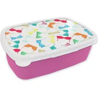 MuchoWow Broodtrommel Roze - Lunchbox - Brooddoos - Bh - Regenboog - Vrouwen - Patroon - 18x12x6 cm - Kinderen - Meisje