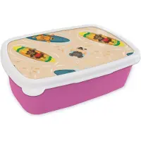 MuchoWow Broodtrommel Roze - Lunchbox - Brooddoos - Honden - Surfen - Patroon - 18x12x6 cm - Kinderen - Meisje