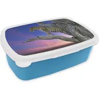 MuchoWow Broodtrommel Blauw - Lunchbox - Brooddoos - Luipaard - Boom - Tak - 18x12x6 cm - Kinderen - Jongen