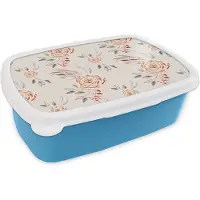 MuchoWow Broodtrommel Blauw - Lunchbox - Brooddoos - Rozen - Bloemen - Goud - Patroon - 18x12x6 cm - Kinderen - Jongen