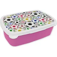 MuchoWow Broodtrommel Roze - Lunchbox - Brooddoos - Voetbal - Patroon - Sport - 18x12x6 cm - Kinderen - Meisje