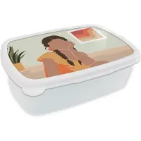 MuchoWow Broodtrommel Wit - Lunchbox - Brooddoos - Vrouw - Jurk - Zomer - 18x12x6 cm - Volwassenen