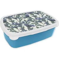 MuchoWow Broodtrommel Blauw - Lunchbox - Brooddoos - Patronen - Korenbloem - Natuur - Plant - 18x12x6 cm - Kinderen - Jongen