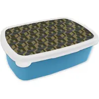 MuchoWow Broodtrommel Blauw - Lunchbox - Brooddoos - Blokken - Patronen - Kubus - 18x12x6 cm - Kinderen - Jongen