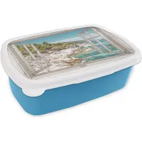 MuchoWow Broodtrommel Blauw - Lunchbox - Brooddoos - Doorkijk - Boom - Zee - 18x12x6 cm - Kinderen - Jongen