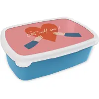 MuchoWow Broodtrommel Blauw - Lunchbox - Brooddoos - Sterkte - Quotes - Roze - Hand - 18x12x6 cm - Kinderen - Jongen